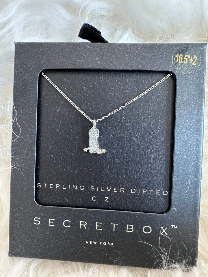 Secret Box Pave Cowboy Boot Necklace