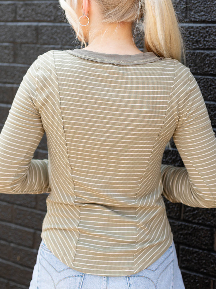 Boat Neck Rib Stripe Long SleeveKnit tops