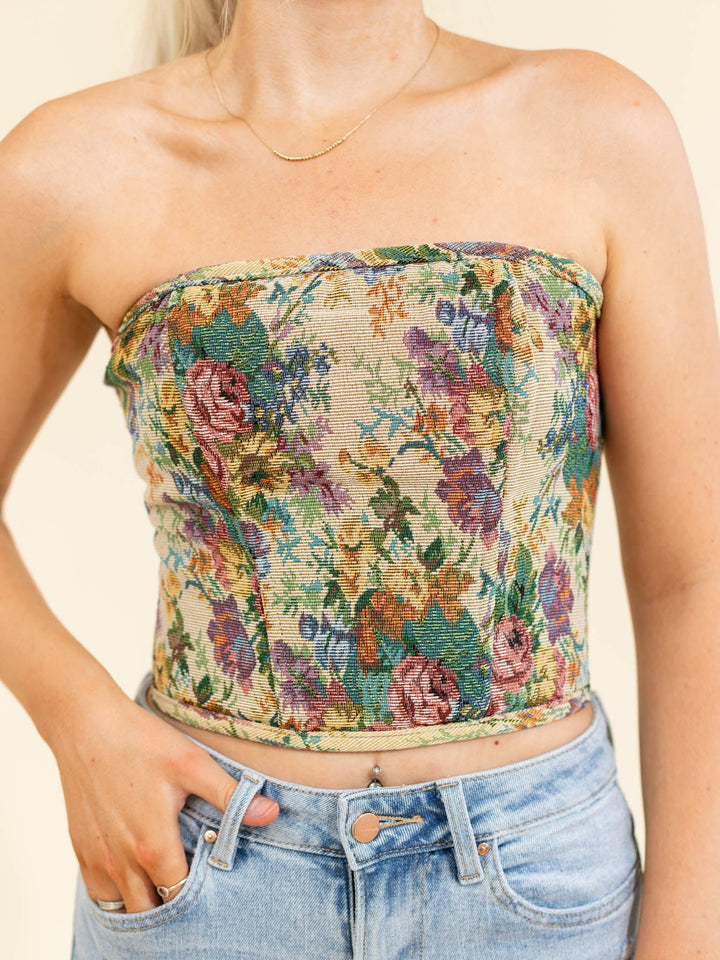 Boquet Tapestry Print Corset TopWoven tops