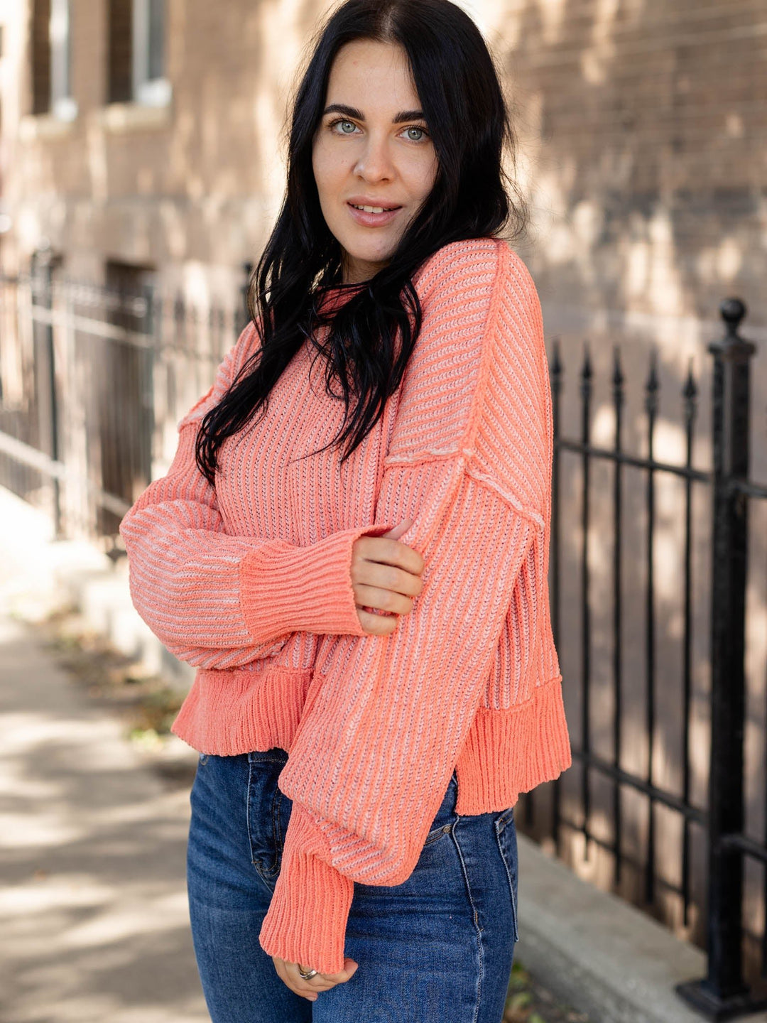 Casual Two Tone Stripe Sweater TopSweaters