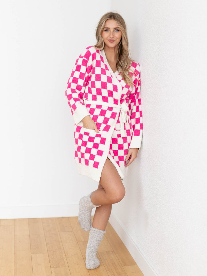 light pink super soft checkered short robe