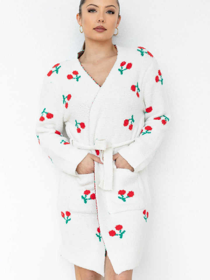 white and red cherry robe