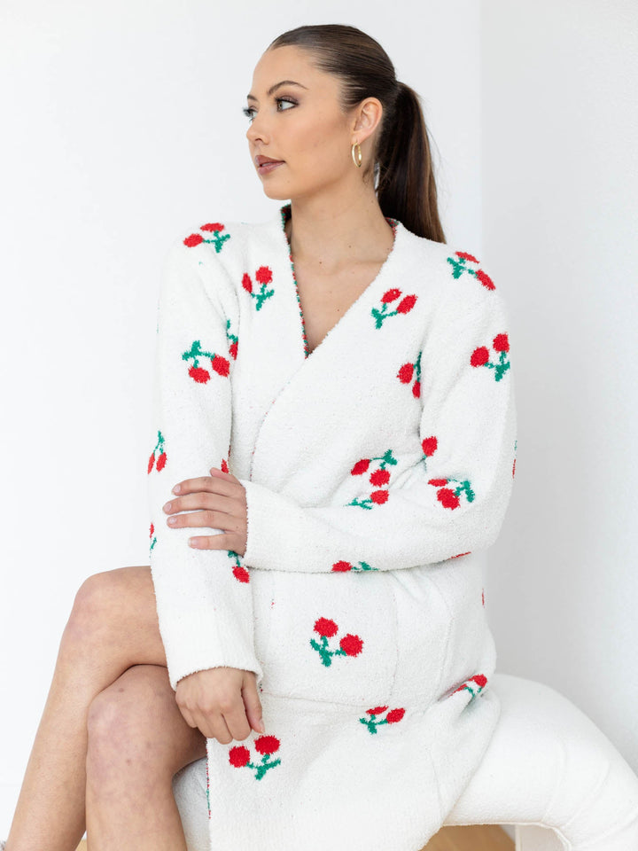 white and red cherry robe