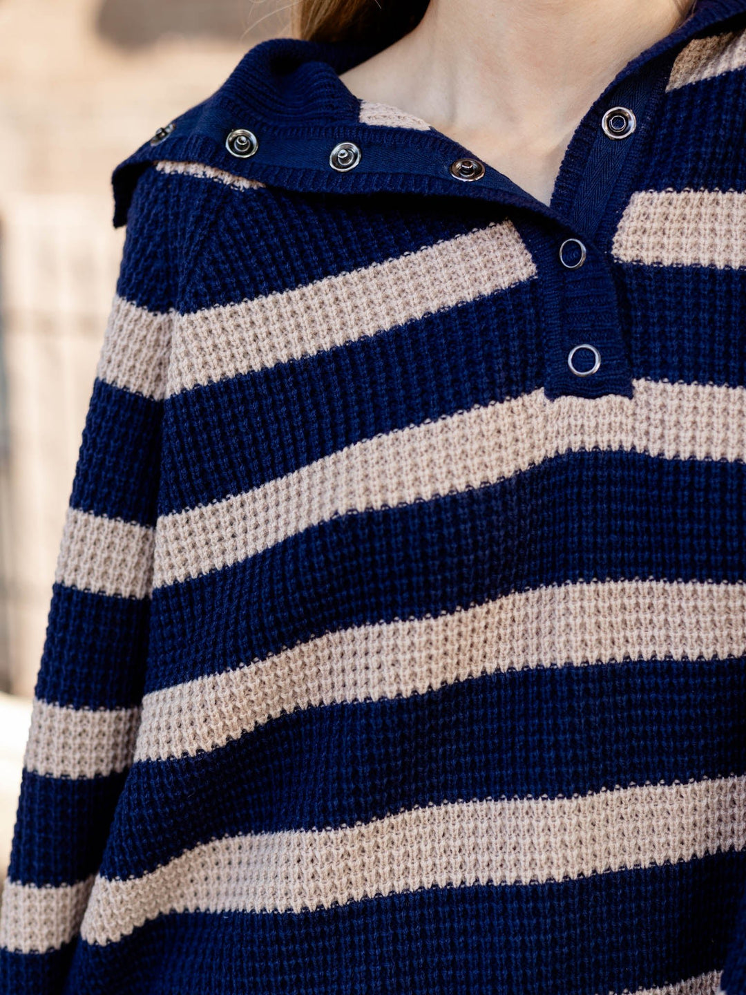 Chunky Henley Striped SweaterSweaters