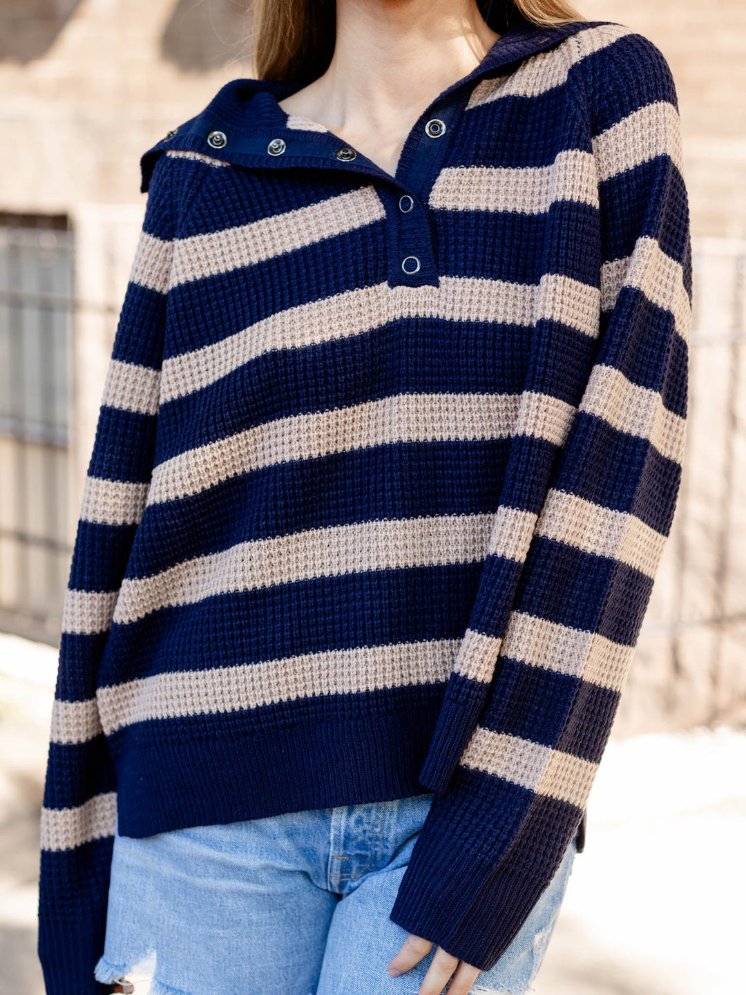 Chunky Henley Striped SweaterSweaters