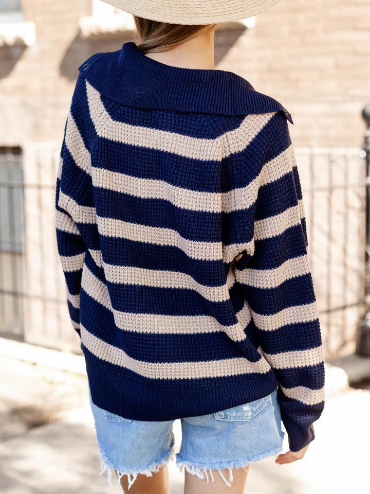 Chunky Henley Striped SweaterSweaters