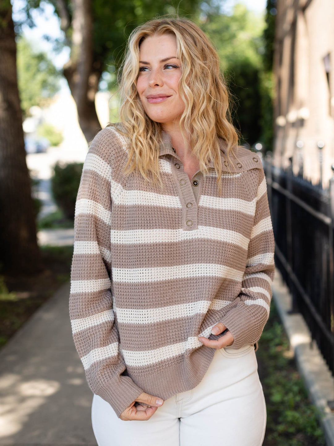 Chunky Henley Striped SweaterSweaters