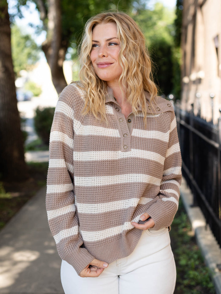 Chunky Henley Striped SweaterSweaters