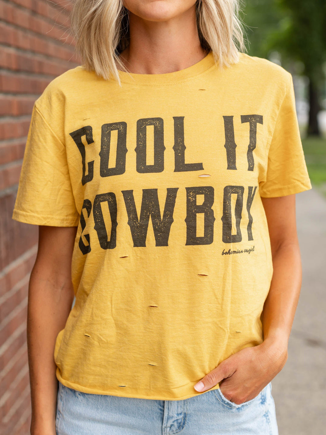 Cool It Cowboy Destructed TeeKnit tops