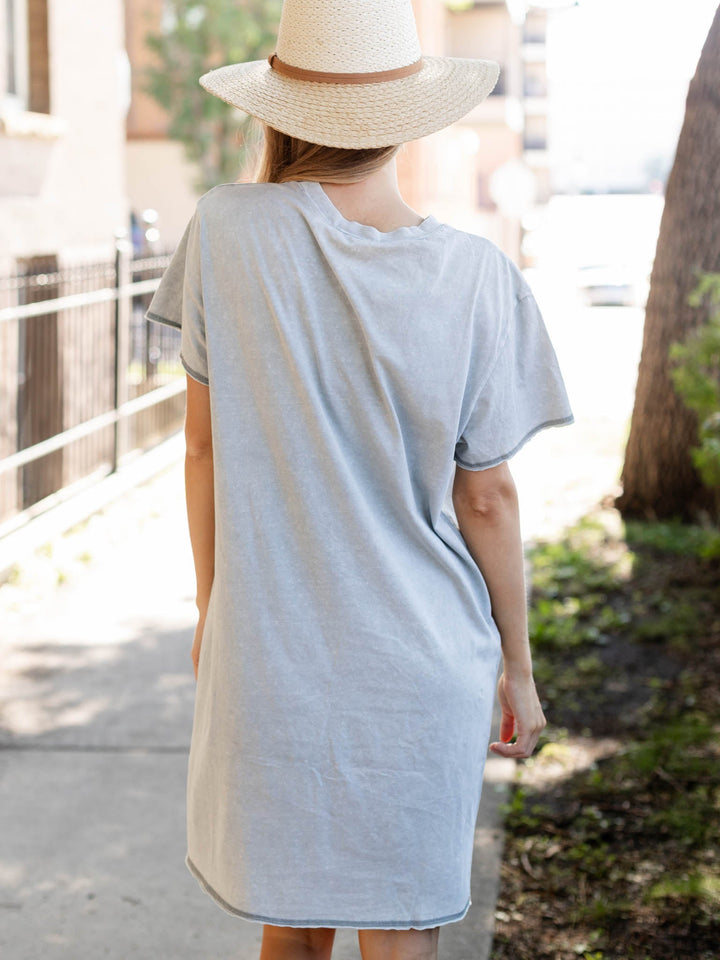 Crew Neck Embroidered T - Shirt DressDress