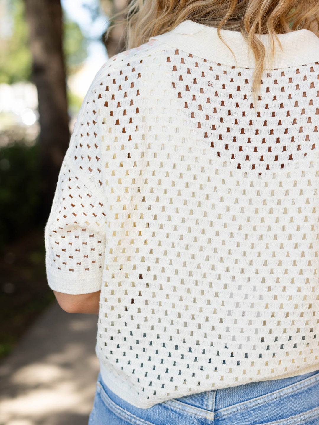 Crochet Button Up Collared TopKnit tops