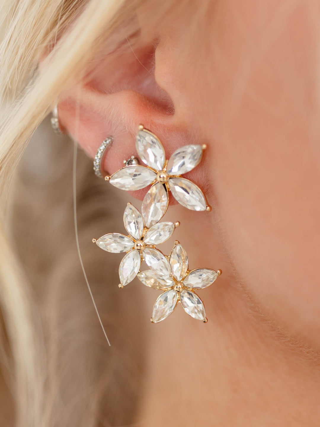 Crystal Three Flower EarringsEarrings