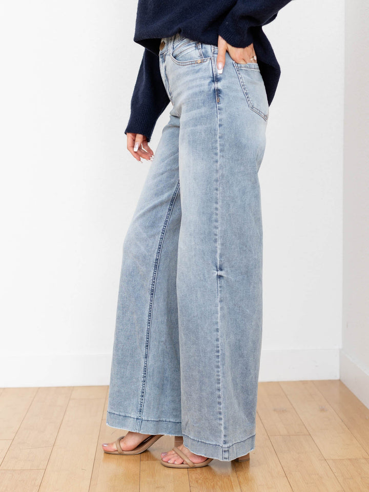 vintage light wash wide leg denim