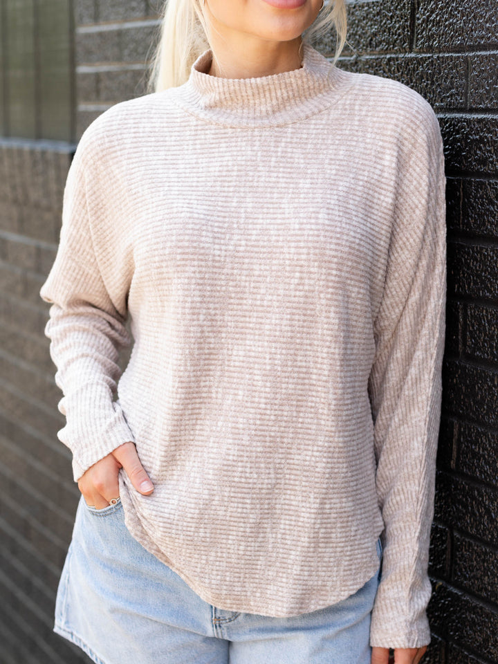 Dolman Sleeve Mock Neck Brushed TopKnit tops