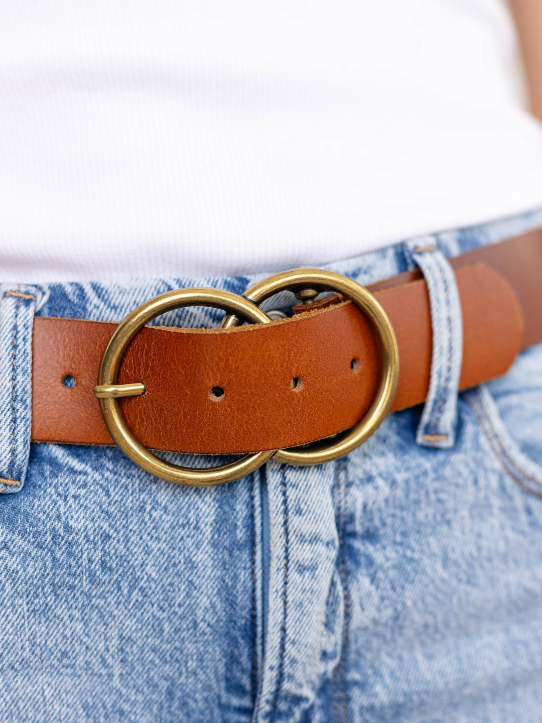 Double Circle Buckle Leather BeltBelts