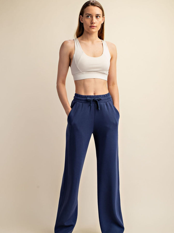 navy wide leg straight pant