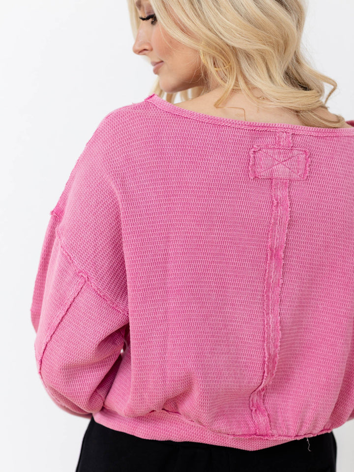 pink thermal boat neck top