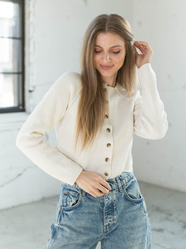 cream button front raglan cardi