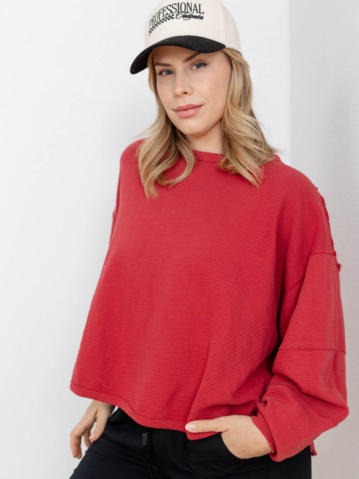 ribbed red oversized top