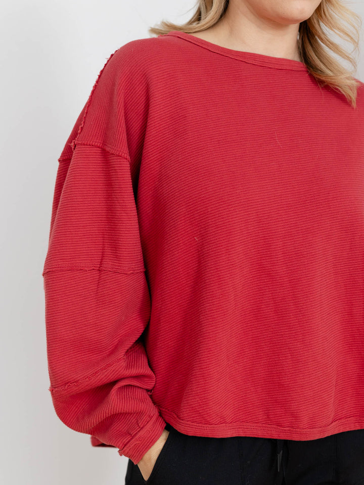 ribbed red oversized top