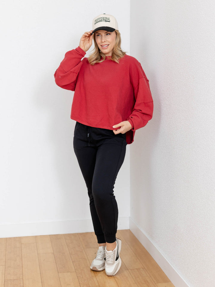 ribbed red oversized top