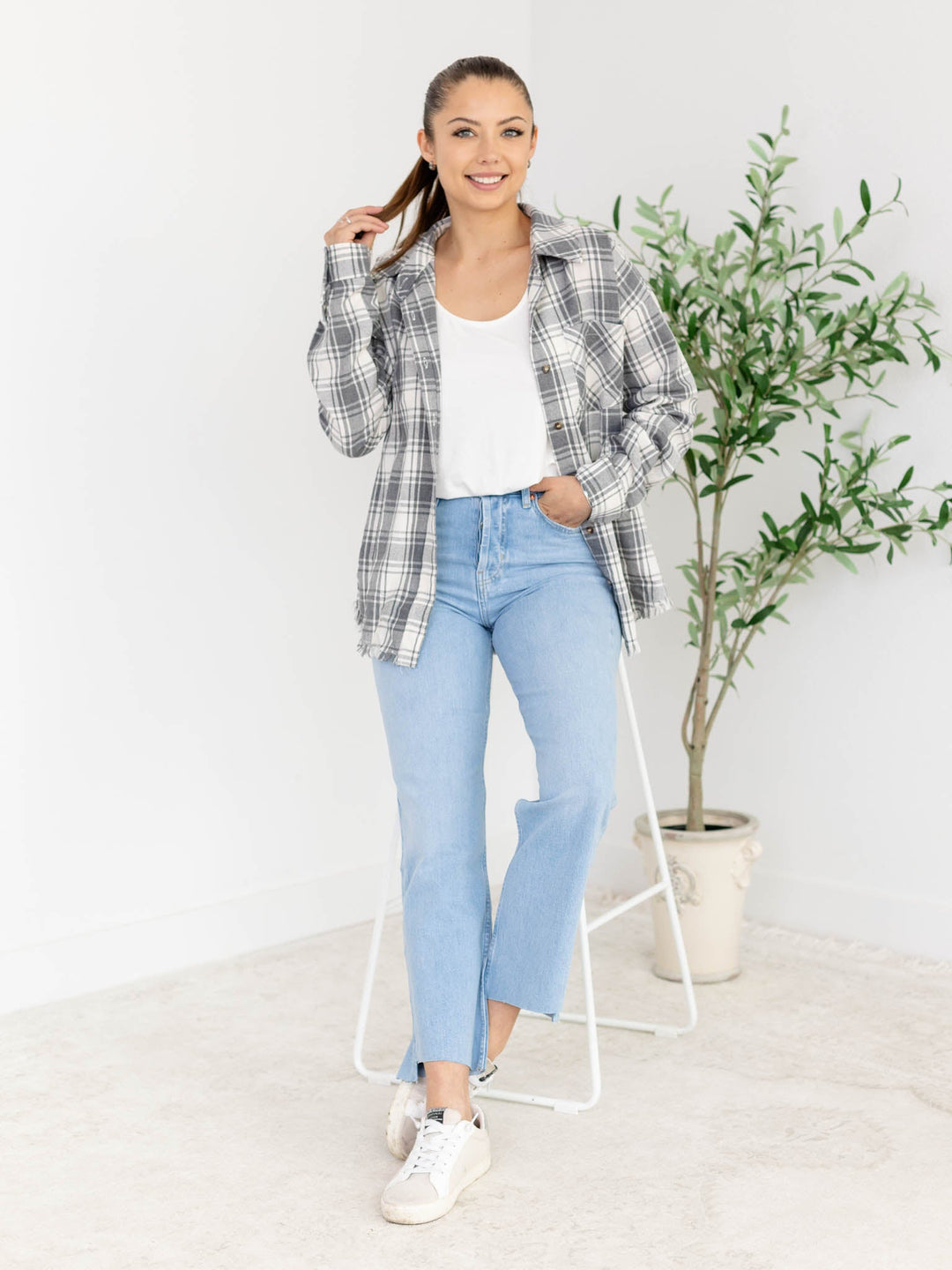 French Hem Oversized Plaid Button DownWoven tops