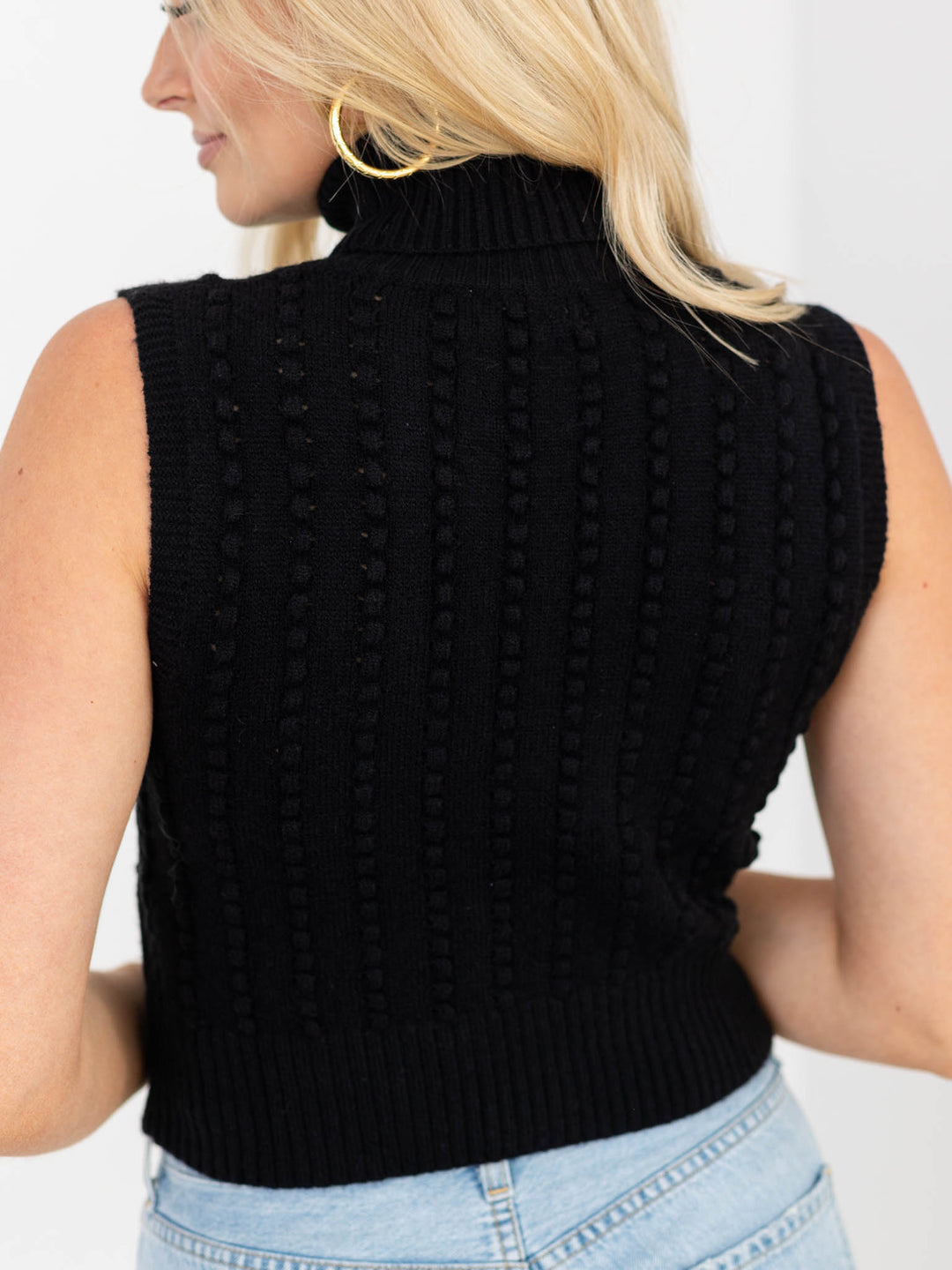 Sleeveless High Collar Crop Sweater