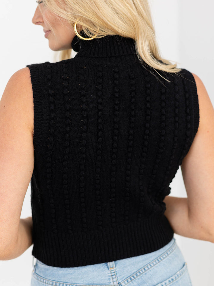 Sleeveless High Collar Crop Sweater