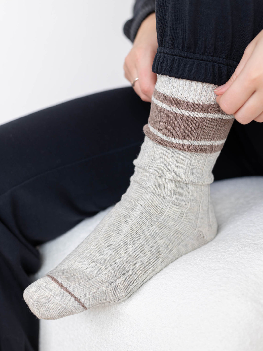 white marl stripe varley socks