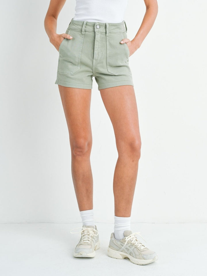 Just Black Light Olive High Rise Utility ShortDenim Shorts/Skirts