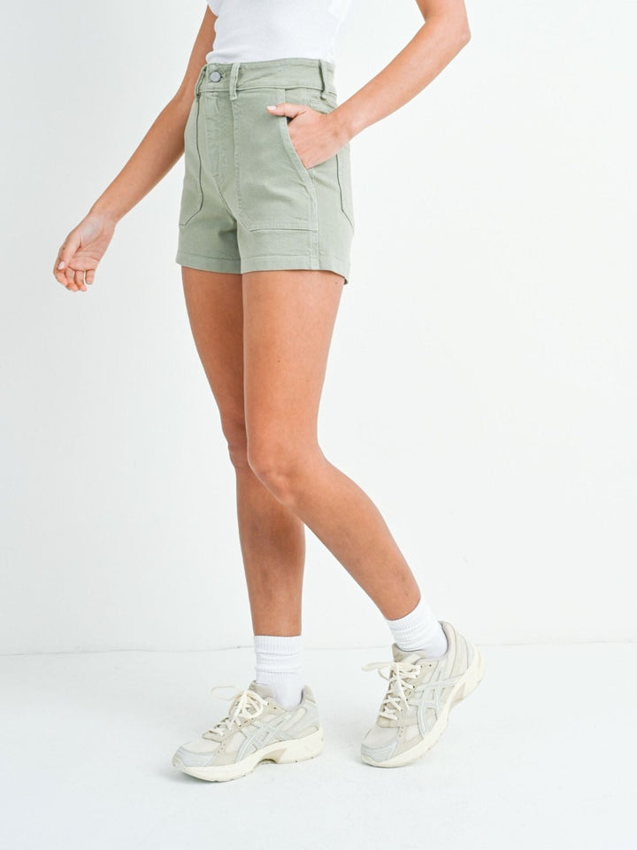 Just Black Light Olive High Rise Utility ShortDenim Shorts/Skirts