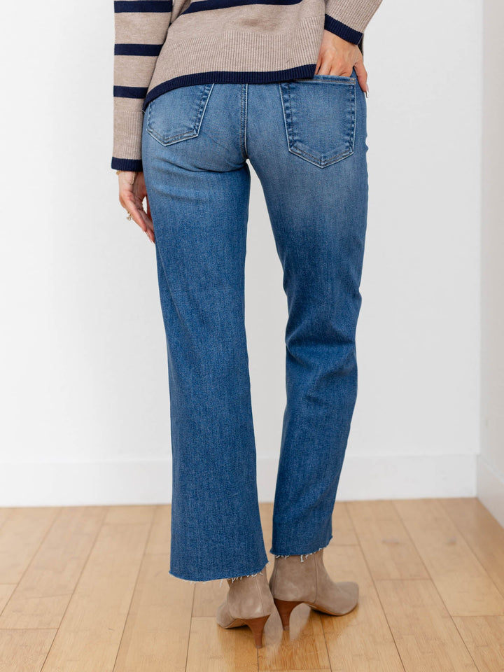 medium wash straight leg denim