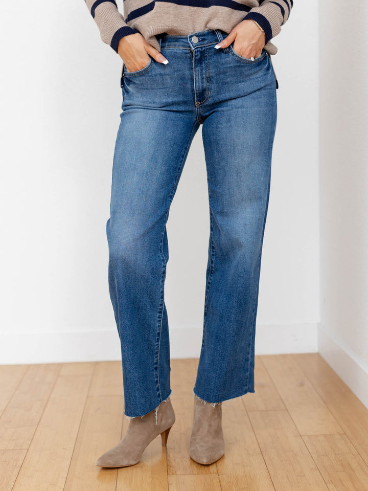 medium wash straight leg denim