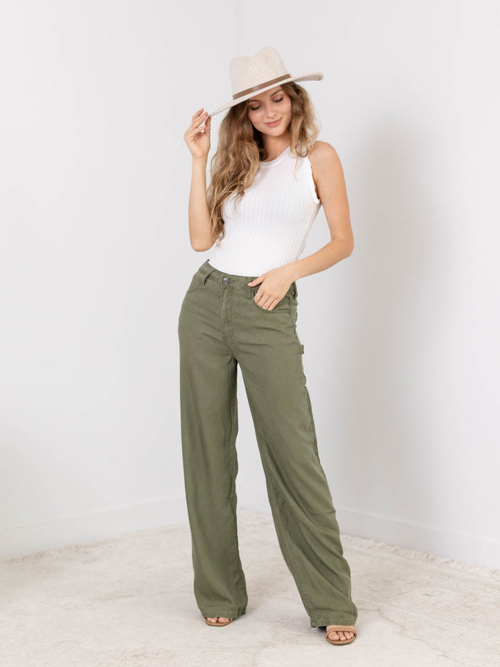 KUT Olive Sienna Tencel Utility Wide LegNon - Denim bottoms