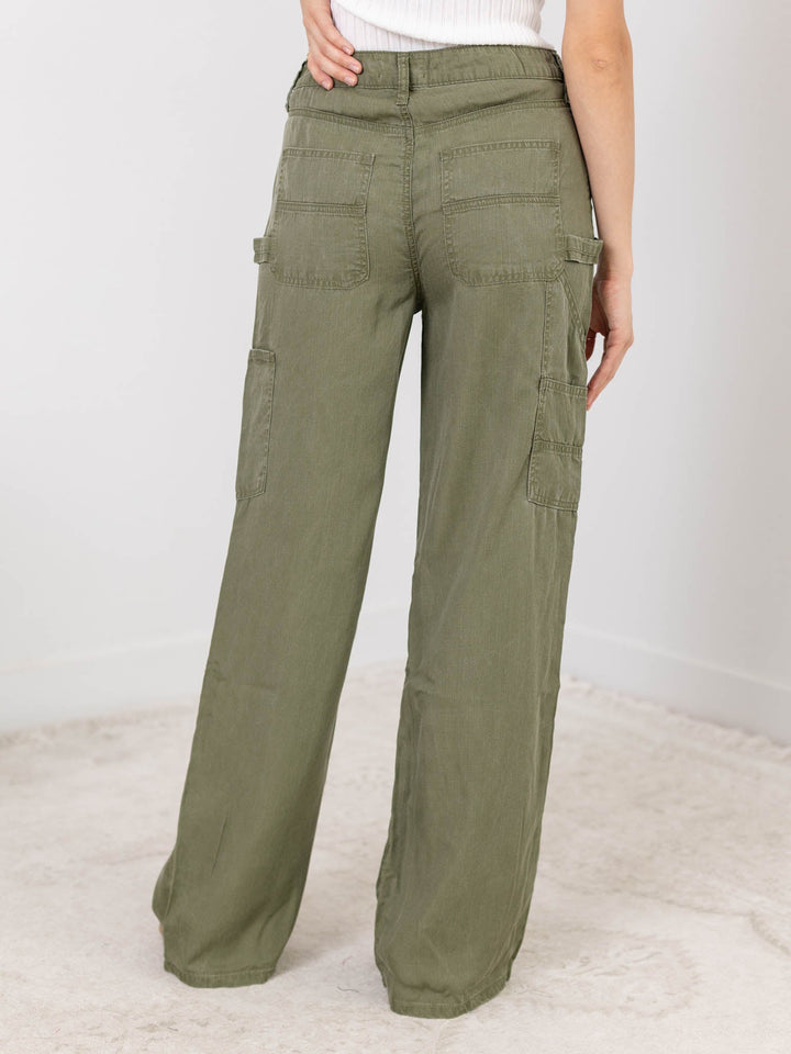 KUT Olive Sienna Tencel Utility Wide LegNon - Denim bottoms