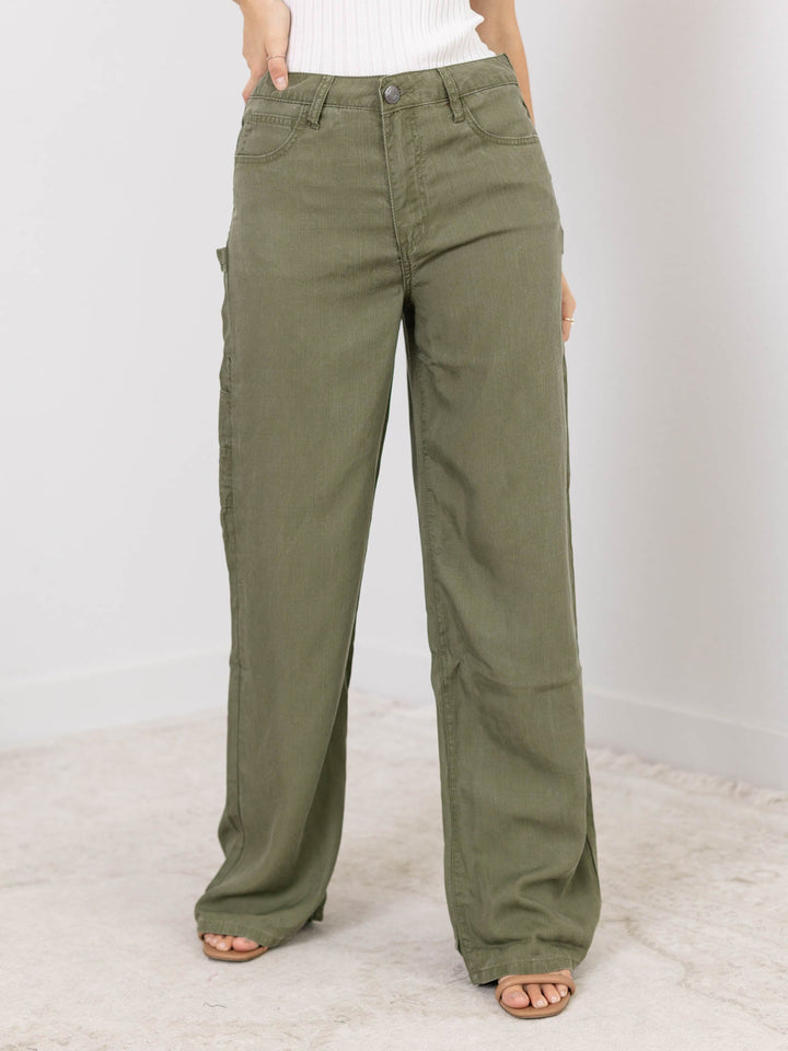 KUT Olive Sienna Tencel Utility Wide LegNon - Denim bottoms