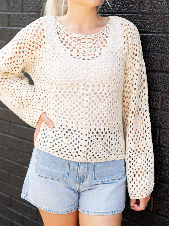 Long Sleeve Crochet TopWoven tops