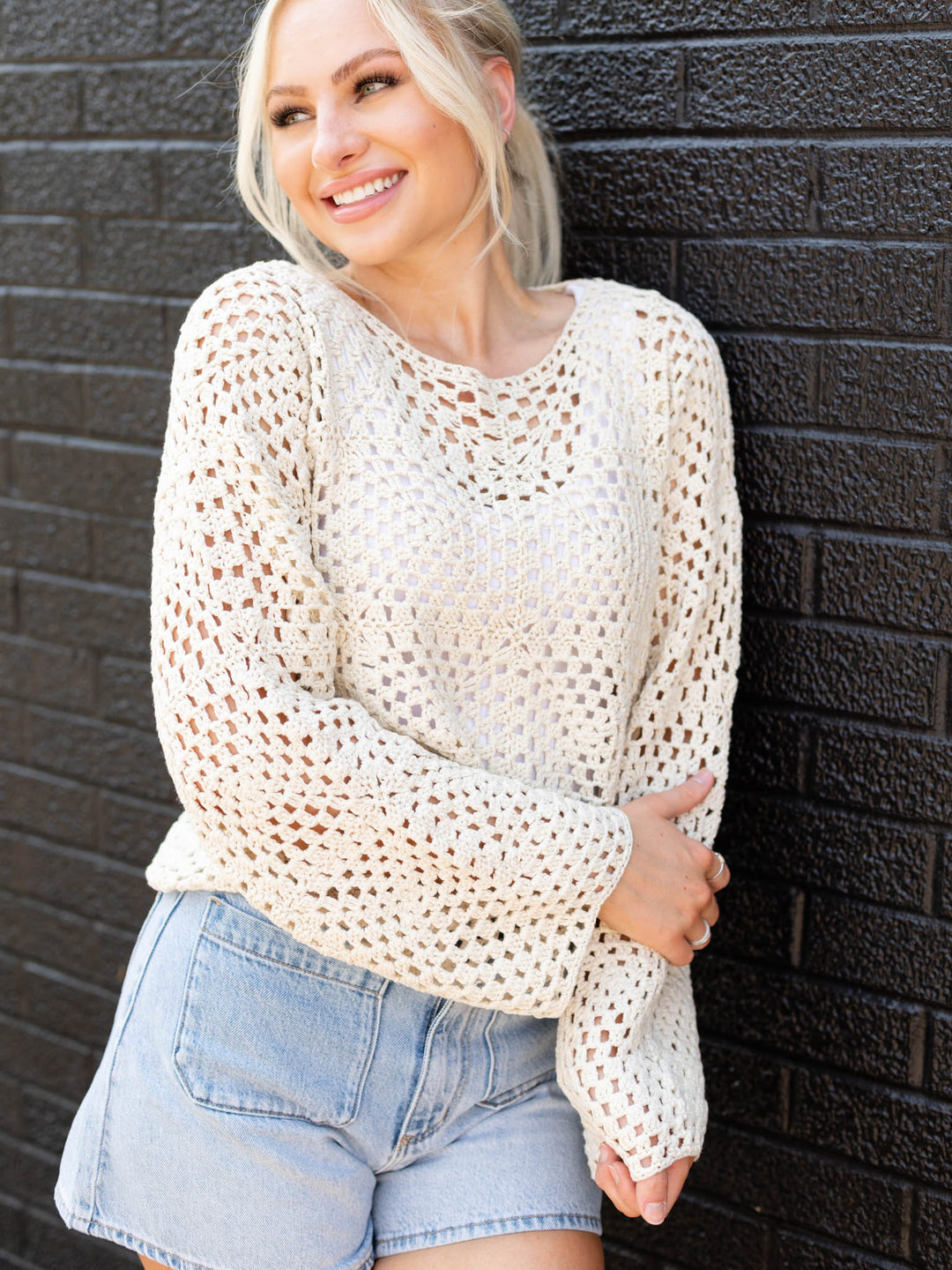 Long Sleeve Crochet TopWoven tops