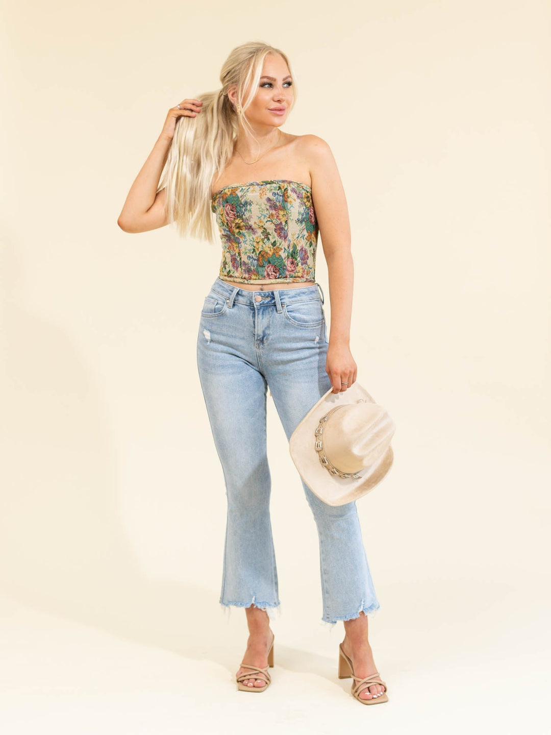 MICA Dodgers Blue High Rose Crop FlareDenim jeans