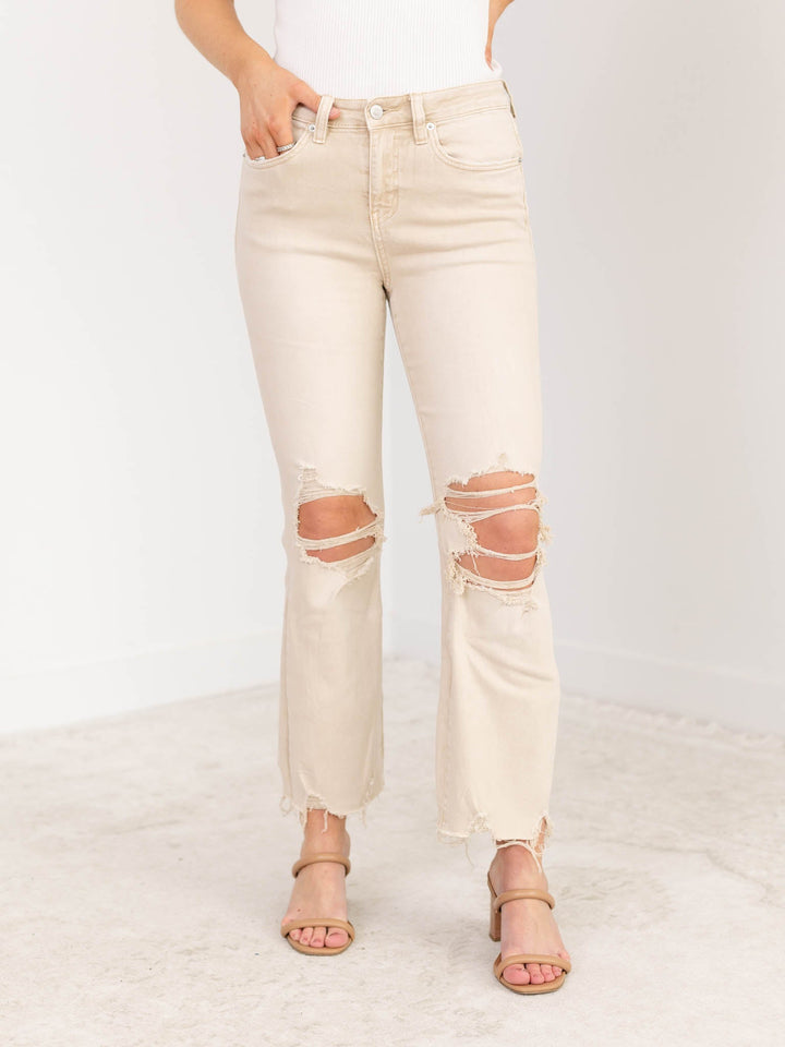 MICA Shaker Beige High Rise Vintage FlareDenim jeans