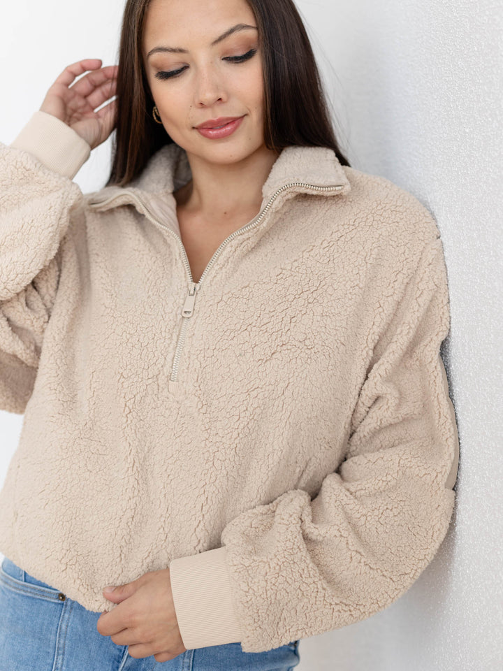 light tan super soft half zip sweatshirt