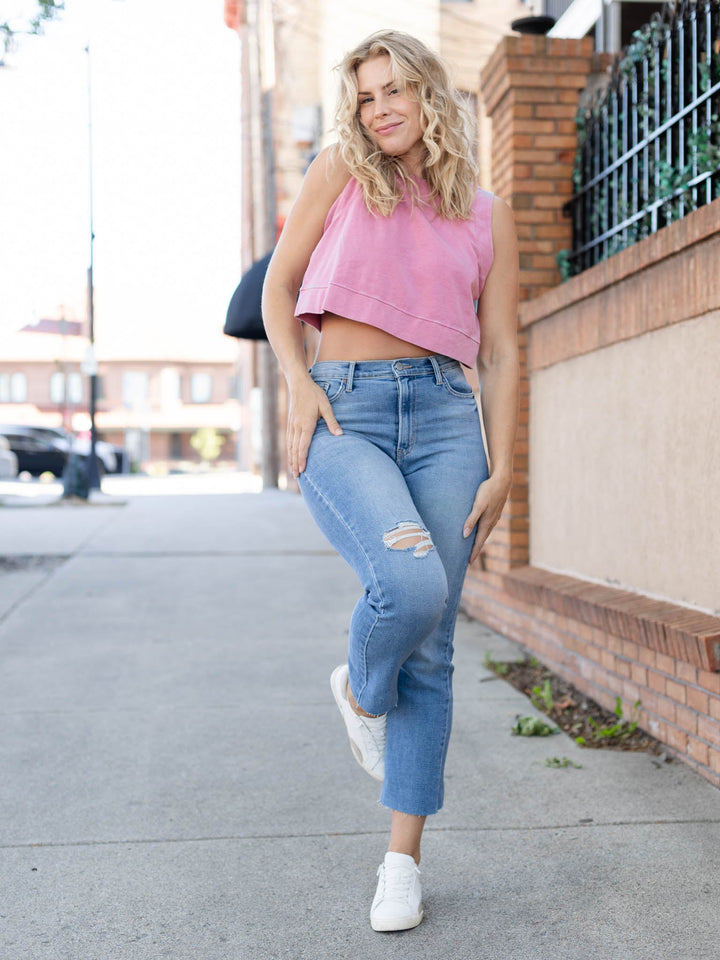 Mineral Washed Cropped Sleeveless TopKnit tops