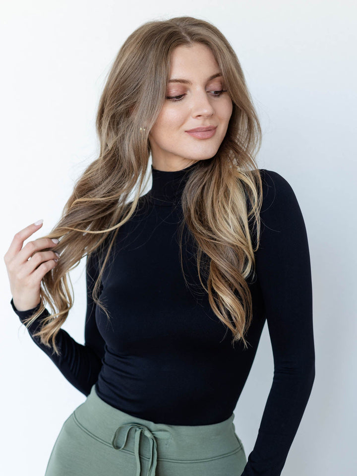 stretchy black turtleneck long sleeve