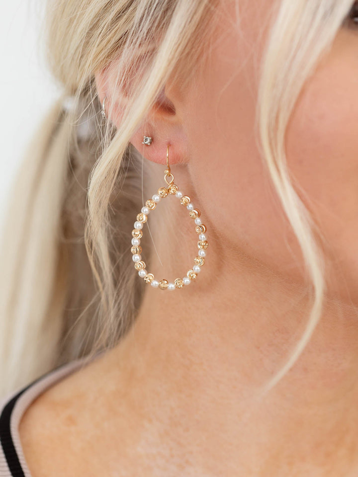 Pearl + Gold Ball Teardrop EarringsEarrings