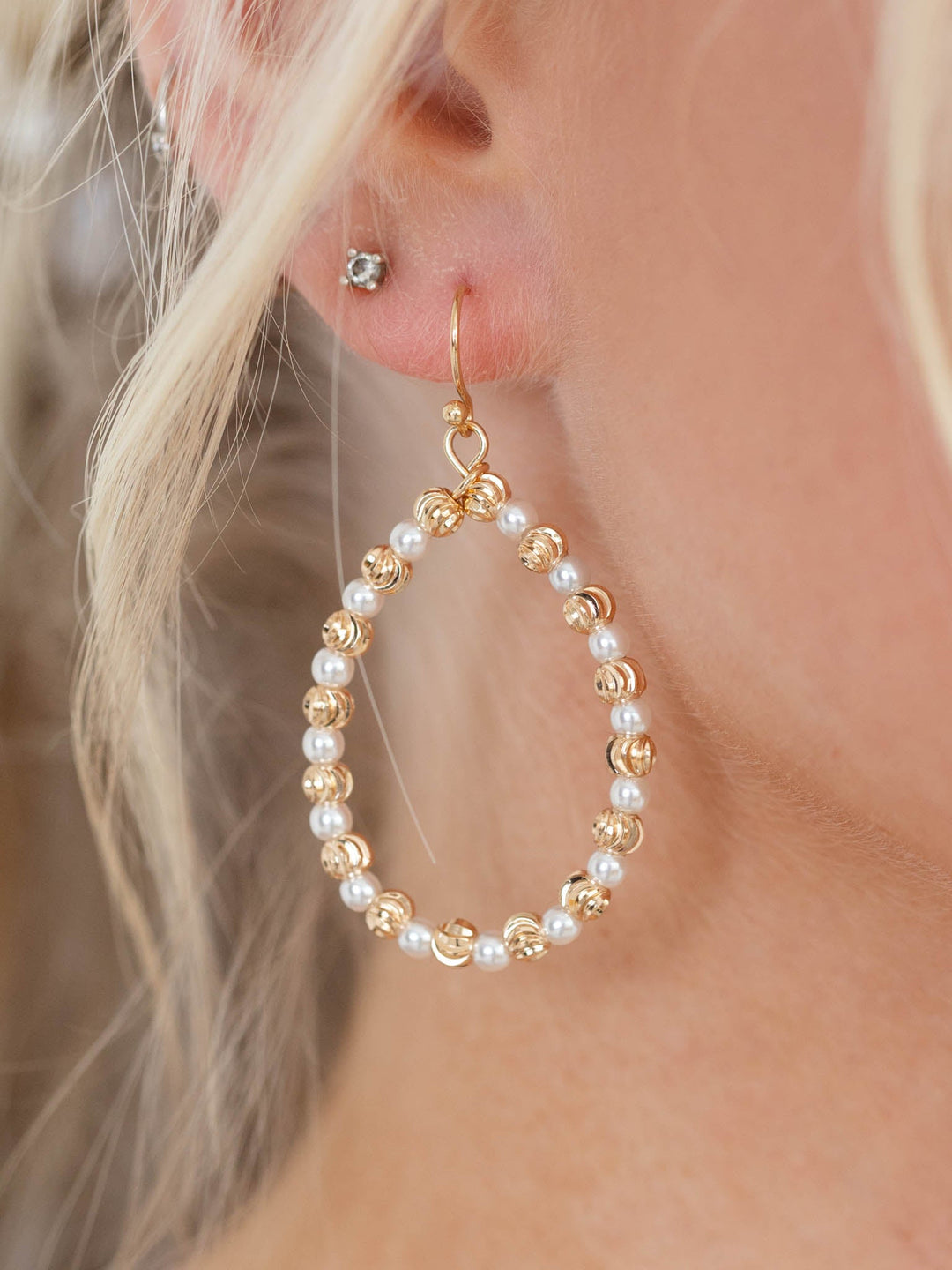 Pearl + Gold Ball Teardrop EarringsEarrings