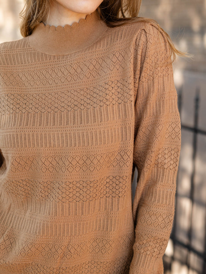 Pointelle Mock Neck Scallop SweaterSweaters