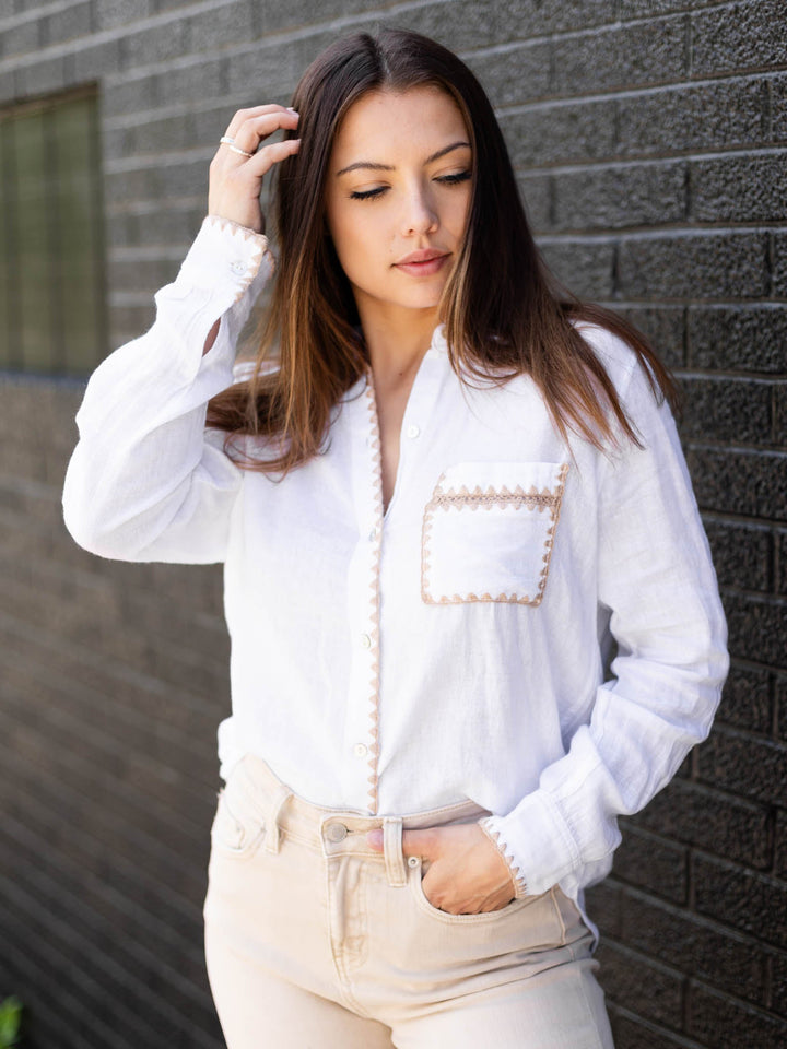 Rails White Blanket Stitch Charli TopWoven tops