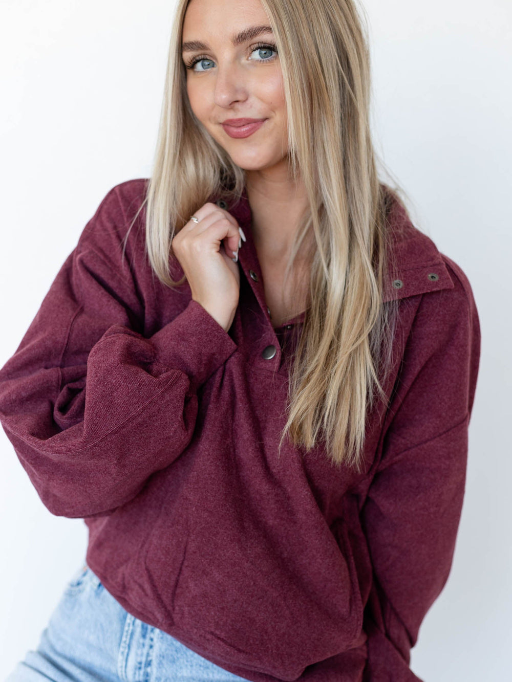 heathered wine chunky henley sweatshirt