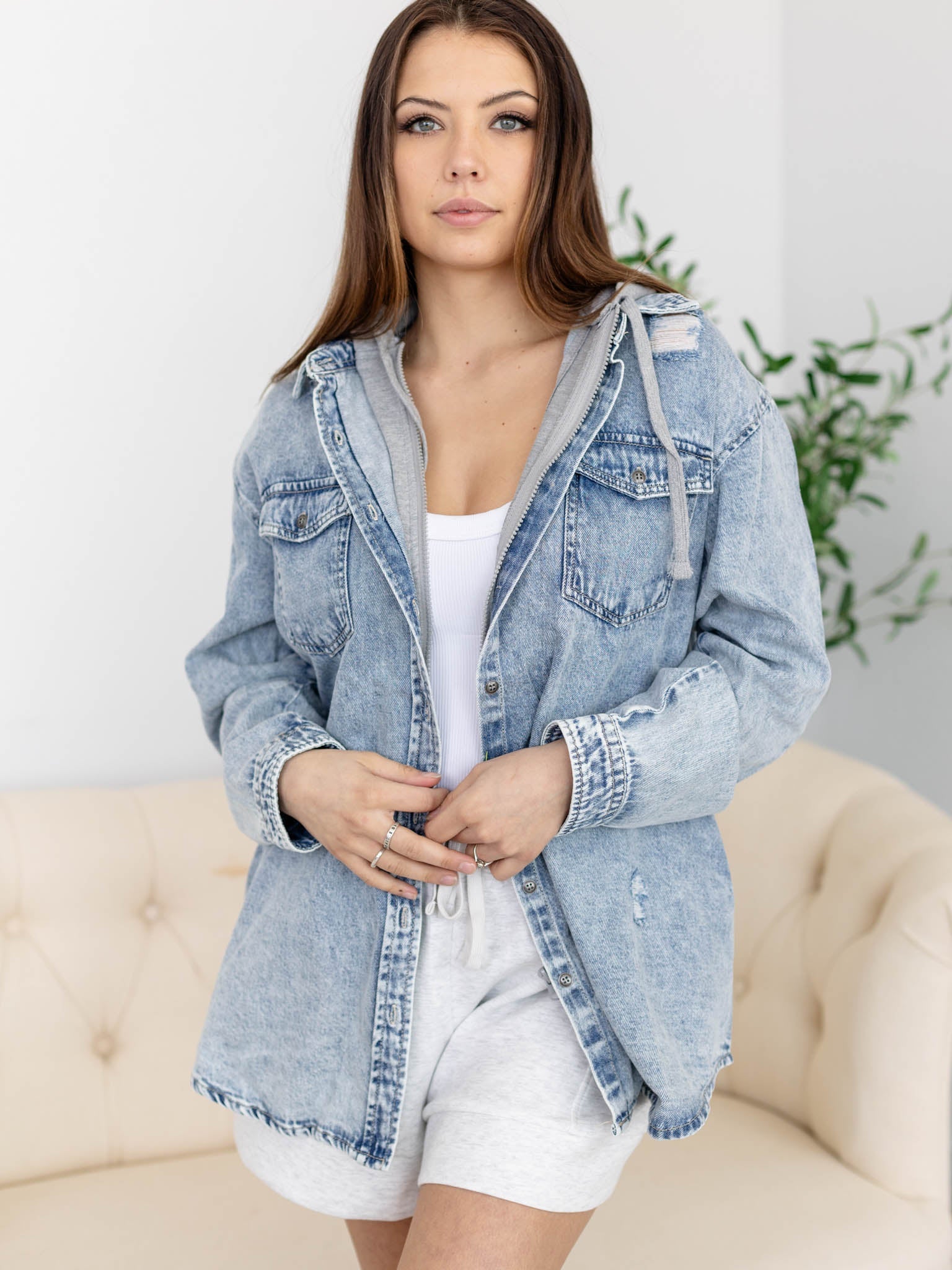 RISEN Oversized Vintage Denim Hoodie Jacket Leela and Lavender