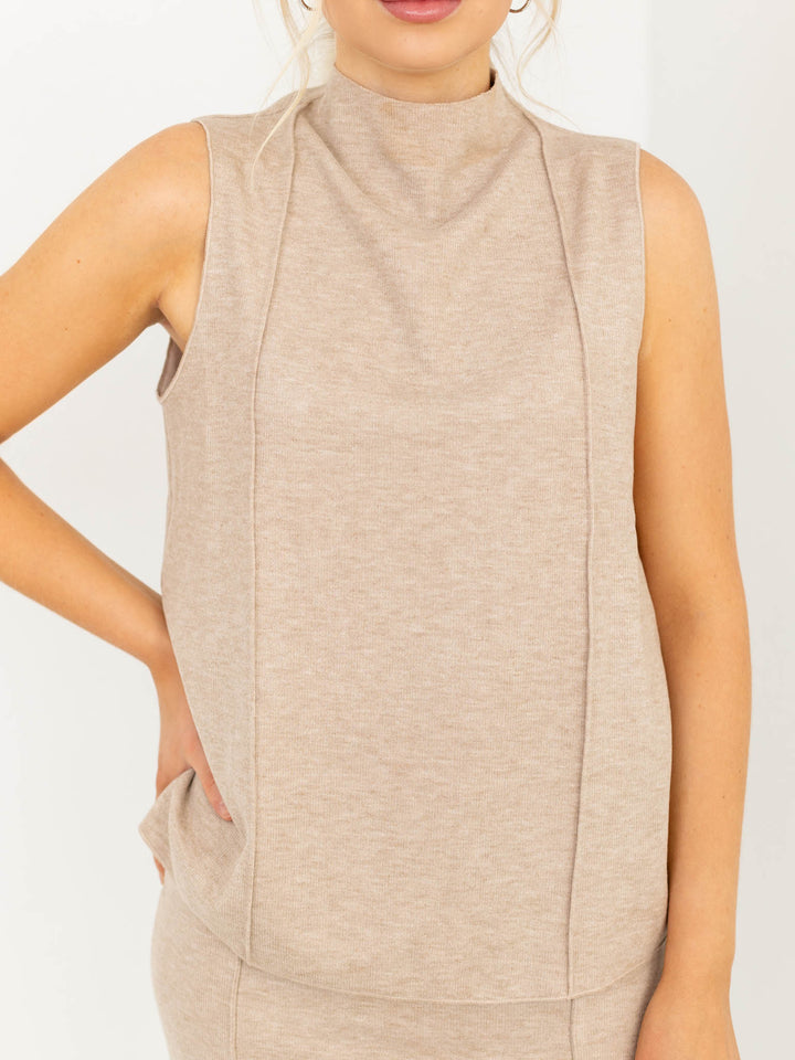 Sleeveless High Neck Seamed TankKnit tops